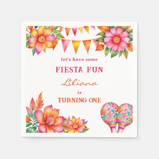 Rosa Orange floral farbenfrohe Fiesta 1. Geburtsta Serviette (Vorderseite)