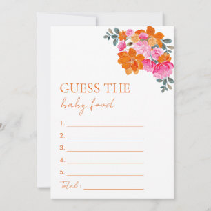 Rosa Orange Floral Guess the Baby Food Dusche Game Einladung