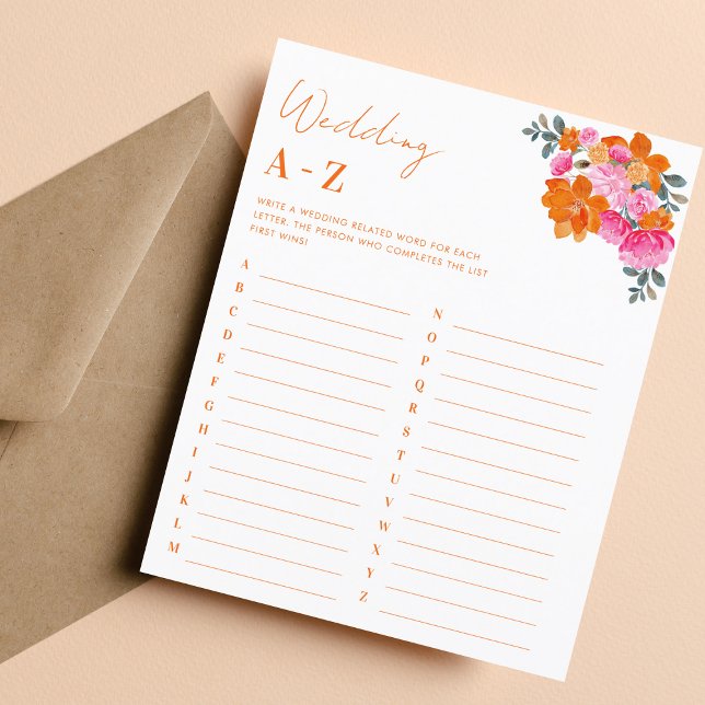 Rosa Orange Floral Wedding A-Z Brautparty Game (Von Creator hochgeladen)