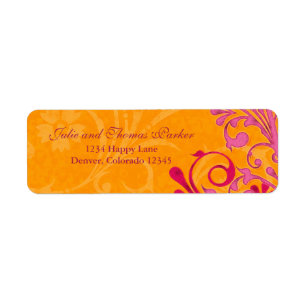 Rosa Orange Floral Wedding Return Label