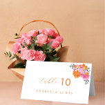 Rosa & orange florale Gastname Hochzeitsstimmung P Tischnummer<br><div class="desc">Helfen Sie Ihren Gästen,  ihren Hochzeitstisch mit diesen stilvollen Platzkarten mit hellen und fett rosa orangefarbenen Blumendetails und bearbeitbaren Details zu finden. Einfach anpassen,  indem Sie auf die Option "Personalisieren" klicken.</div>