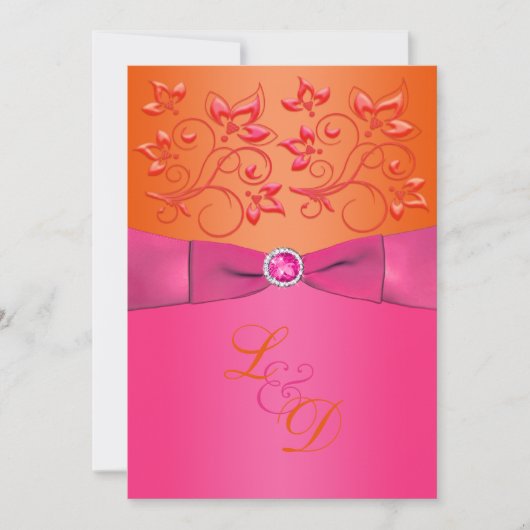 Rosa, orange-florale Monogramm Hochzeitseinladung Einladung (Vorderseite)