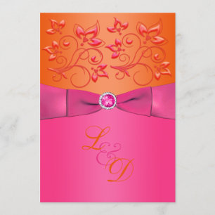 Rosa, orange-florale Monogramm Hochzeitseinladung Einladung