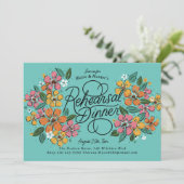 Rosa Orange Florals Handschrift Probe Abendessen Einladung (Stehend Vorderseite)