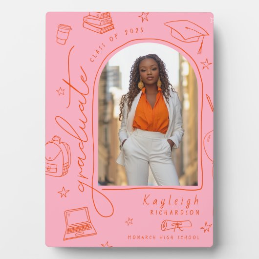 Rosa Orange Foto Abschluss Keepake Fotoplatte (Vorderseite)