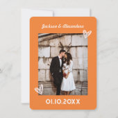 Rosa Orange Foto Retro 70er Hochzeit Danke Karte (Rückseite)