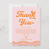 Rosa Orange Foto Retro 70er Hochzeit Danke Karte (Vorderseite)