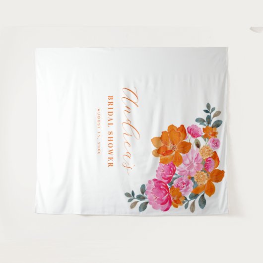 Rosa Orange Foto Stand Brautparty Hintergrund Wandteppich (Vorderseite (Horizontal))