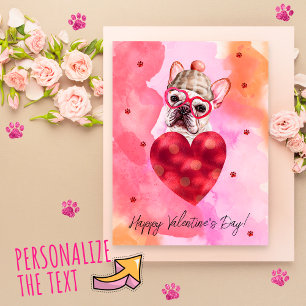 Rosa Orange Französische Bulldogge Valentinstag Ge Feiertagspostkarte
