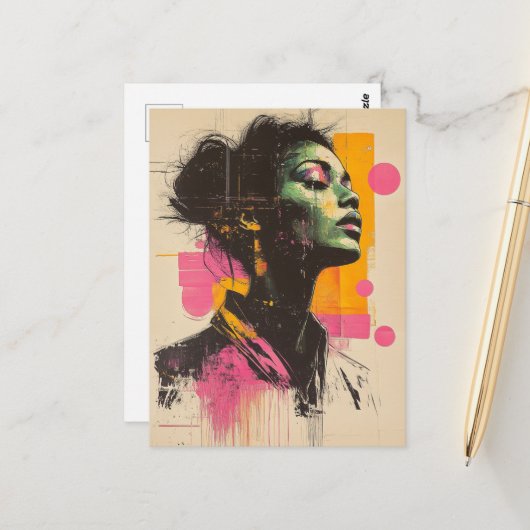 Rosa orange Frau Postkarte (Vorderseite/Rückseite Beispiel)