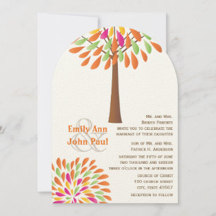 Rosa Orange-Gelb-Grün-Hochzeit Einladung