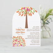 Rosa Orange-Gelb-Grün-Hochzeit Einladung (Stehend Vorderseite)