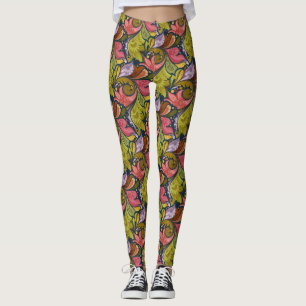 Rosa orange-gelb-violette Blumen und wirbel Leggings