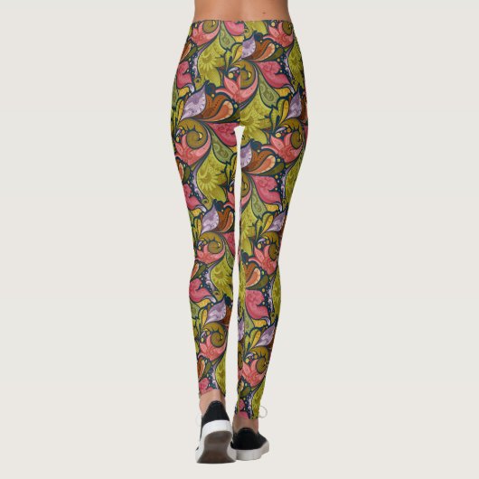 Rosa orange-gelb-violette Blumen und wirbel Leggings (Rückseite)