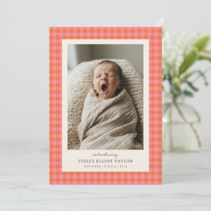 Rosa Orange Gingham Karo Neugeborenen-Foto Baby Ge Ankündigung