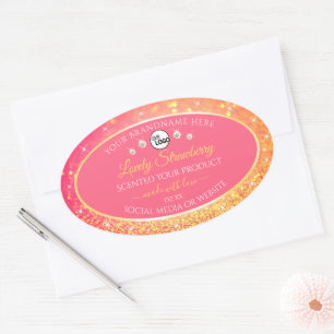 Rosa Orange-Glitzer-Produktmarken Logo-Diamanten Ovaler Aufkleber