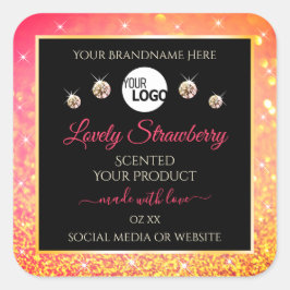 Rosa Orange Glitzer Schwarze Produktmarken mit Log Quadratischer Aufkleber