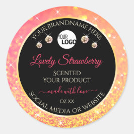 Rosa Orange Glitzer Schwarze Produktmarken mit Log Runder Aufkleber