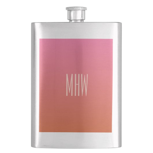 Rosa Orange Gradient, benutzerdefinierter Monogram Flachmann (Vorderseite)