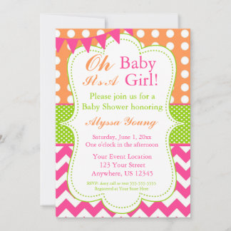 Rosa Orange Green Baby Girl Dusche Invite Einladung