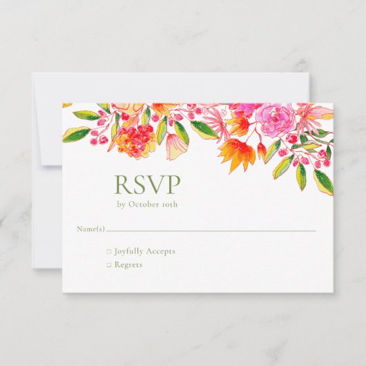 Rosa Orange Green Floral Simple Wedding RSVP Card Karte (Vorderseite)