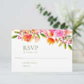Rosa Orange Green Floral Simple Wedding RSVP Card Karte (Stehend Vorderseite)