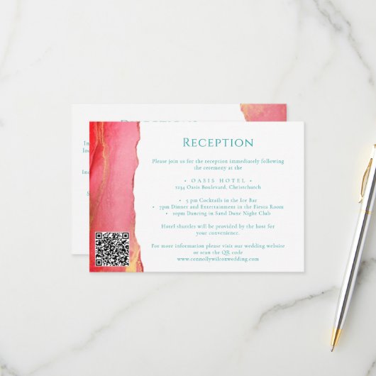 Rosa Orange Green Wedding Information Card RSVP Karte (Vorderseite/Rückseite Beispiel)