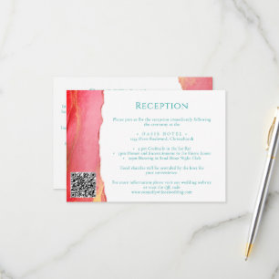 Rosa Orange Green Wedding Information Card RSVP Karte