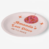 Rosa Orange Groovy Letzte Disco Junggesellinnenabs Pappteller (Schrägansicht)