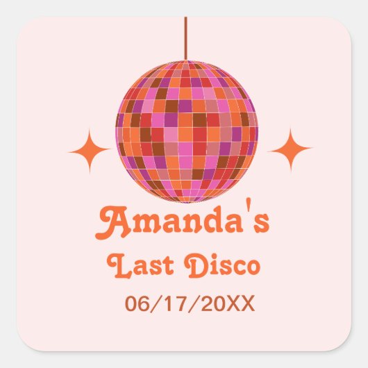 Rosa Orange Groovy Quadratischer Aufkleber (Vorderseite)