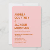 Rosa Orange Groovy Retro 70er Wedding Einladung (Vorderseite)