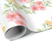 Rosa Orange Grüne Ackerblumen-Wasserfarbe Geschenkpapier (Rolleneckpunkt)
