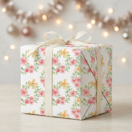 Rosa Orange Grüne Ackerblumen-Wasserfarbe Geschenkpapier