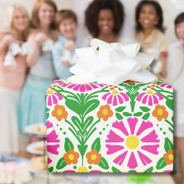 Rosa Orange Grüne Blüten Freudengeschenk Geschenkpapier