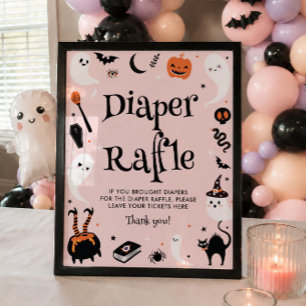 Rosa-orange Halloween-Baby-Party-Windel-Raffel  Poster