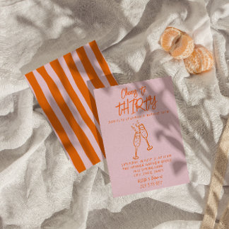 Rosa Orange Hand Drawn 30. Whimsical Geburtstag Einladung