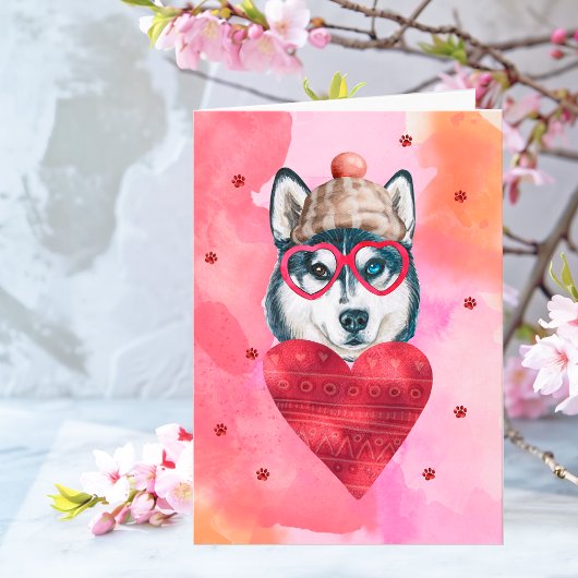 Rosa Orange Husky Valentine's Day-Geschenk Hund Karte