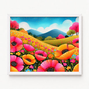 Rosa orange Kalifornische Mohnblumen-Blumenmalerei Poster