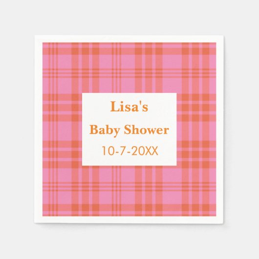 Rosa Orange Kariert Gingham Baby Dusche Serviette (Vorderseite)