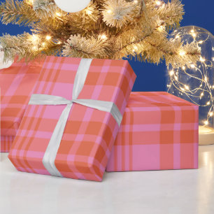 Rosa Orange Kariertes Gingham Karomuster  Geschenkpapier