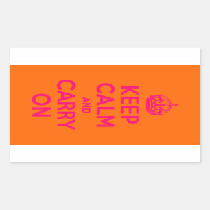 Rosa Orange Keep Calm and Carry On Rechteckiger Aufkleber