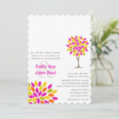 Rosa Orange Lemon Grüne Rustikale Blume Hochzeit Einladung (Stehend Vorderseite)