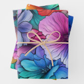 Rosa Orange Lila Aquamarine Blume Alkohol Tinte Geschenkpapier Set (Beispiel)