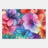 Rosa Orange Lila Aquamarine Blume Alkohol Tinte Geschenkpapier Set (Vorderseite)