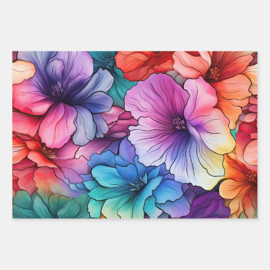 Rosa Orange Lila Aquamarine Blume Alkohol Tinte Geschenkpapier Set (Vorderseite)