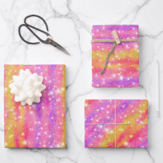 Rosa Orange Lila Glitter Glanz Muster Geschenkpapier Set