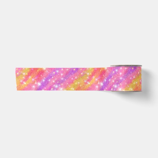 Rosa Orange Lila Glitter Glanz Muster Satinband (Vorderseite)