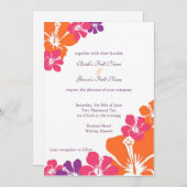 Rosa Orange Lila Hibiskus Hawaiianische Hochzeit Einladung (Vorne/Hinten)