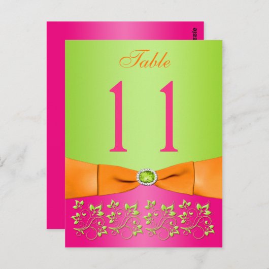 Rosa, orange, Limone florale Tischnummer Postkarte (Vorne/Hinten)