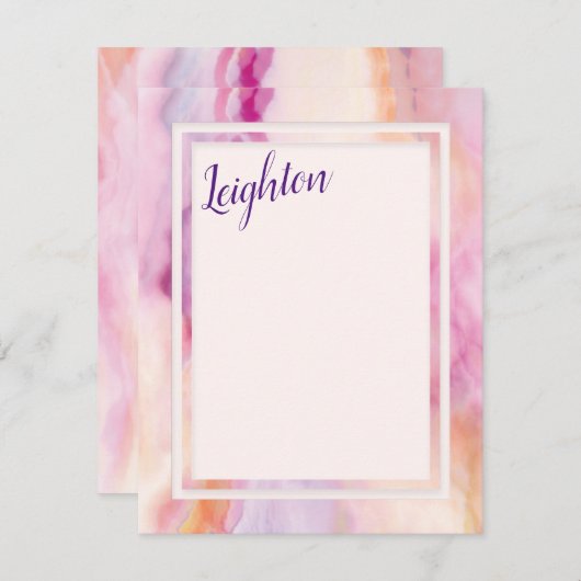 Rosa orange Marmorgrenze Mitteilungskarte (Vorne/Hinten)